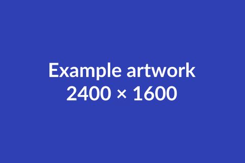 A blue placeholder image with the words "Example artwork, 2400 × 1600".